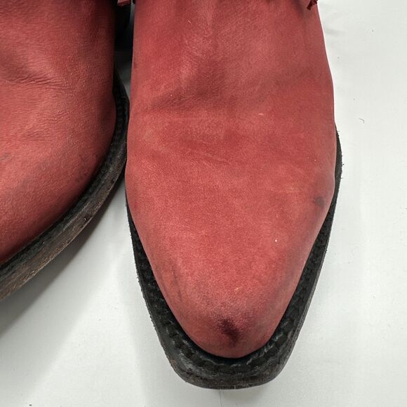 Liberty Red Leather Fringe Booties  Sz 10 - Picture 4 of 9